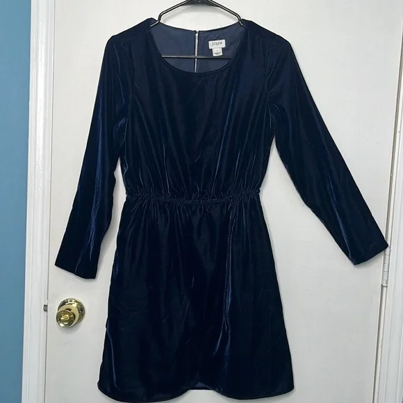 j crew blue velvet dress Final Sale】Josie Contrast Mesh Gigot Sleeve Velvet Dress